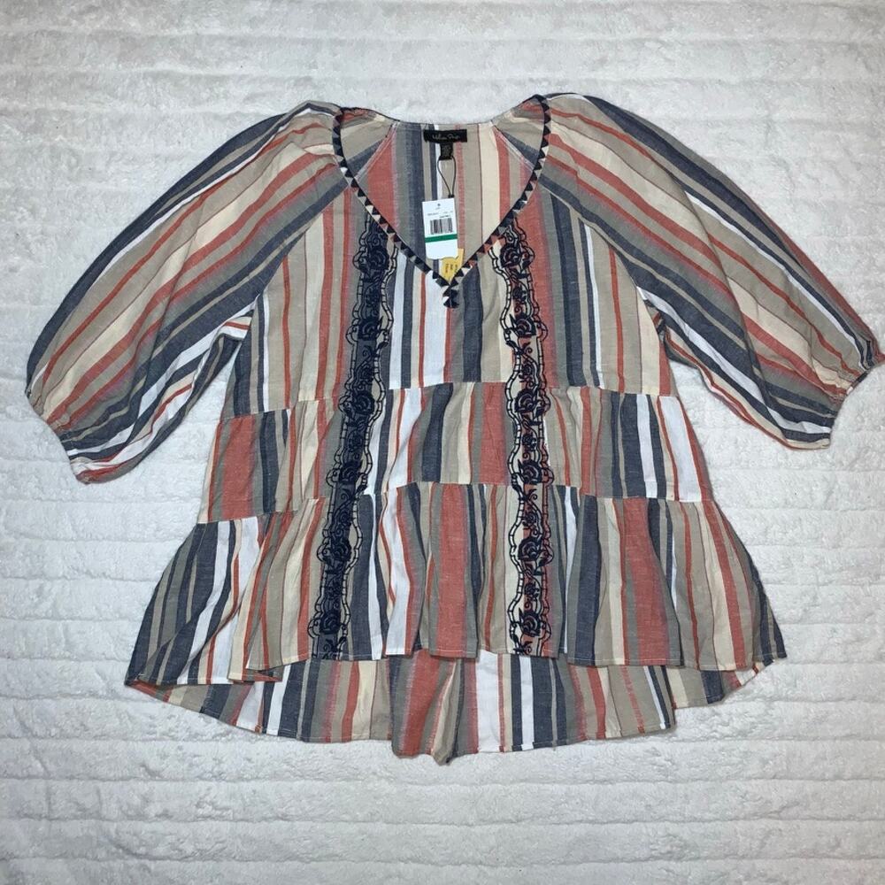NWT Melissa Paige Boho Striped Tiered Blouse